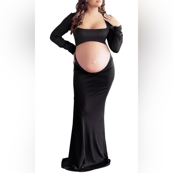 Dedysler Black Maternity Dress for Photos Open Belly Photoshoot Gown Size L EUC - Picture 2 of 4